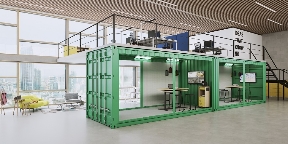 Agile Arbeitswelt mit flexibel bespielbaren Flächen – für Spontanität und eine ungezwungene Arbeitsatmosphäre mit OKA SpaceLine (Stoff: Gabriel AS66062, Ausleger: Fußausleger zweiseitig), OKA LinearBench (Gestell: höheneinstellbare N Wange in Reinwei