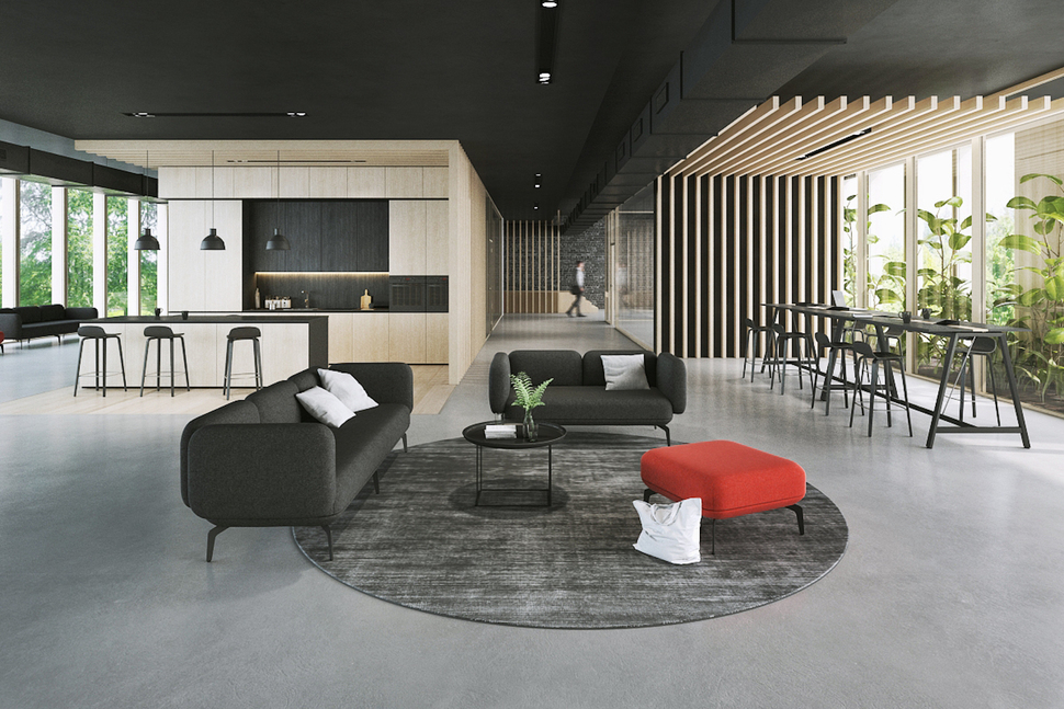 Die OKA Lounge bietet Raum für Meetings in lockerer Atmosphäre oder den spontanen Austausch zwischendurch