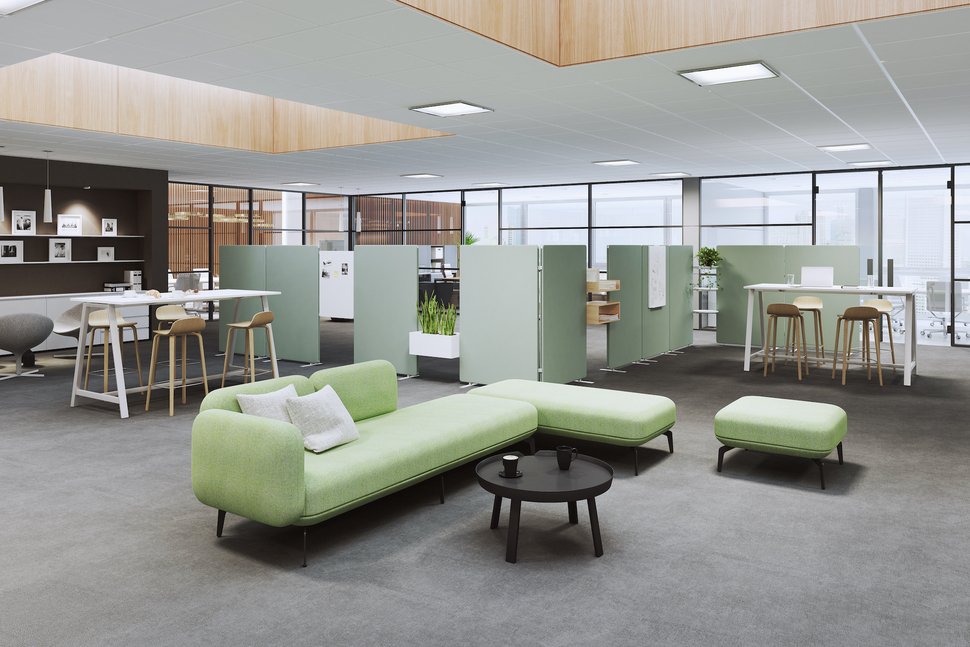 Mobile Trennwände der OKA SpaceLine Reihe zonieren ein Office ideal.