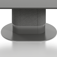 OKA MediaTable Detail: Stoffbezogene Säule mit Stahlplatte und Stahlsockel