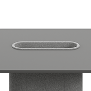 OKA MediaTable Detail: Stoffbezogene Säule mit Stahlplatte und Stahlsockel