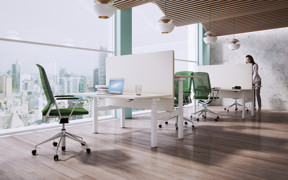 In Anbetracht der sich stetig wandelnden Arbeitsbedingungen und damit korrelierenden heutigen Arbeitsplatzkultur, bei der insbesondere Teamarbeit und Networking im Mittelpunkt stehen, kreierte OKA eine passende Lösung – den EasyUp Twin.