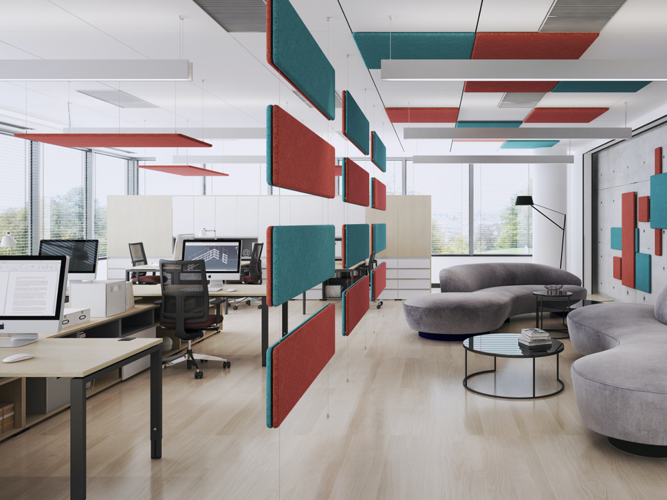 Alles Gute kommt von oben – im Falle der OKA SpaceAbsorber bringt das auch noch eine angenehme Akustik ins Büro.