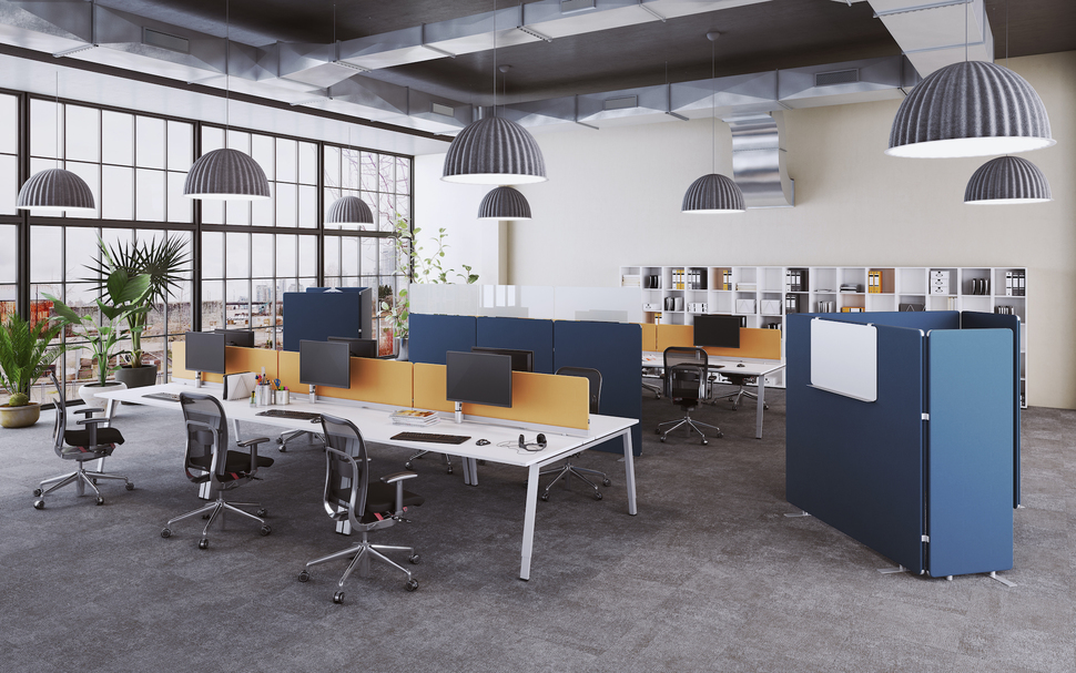 Flexibilität rules: OKA SpaceLine Trennwände lassen sich in beliebigen Winkeln aneinander montieren.