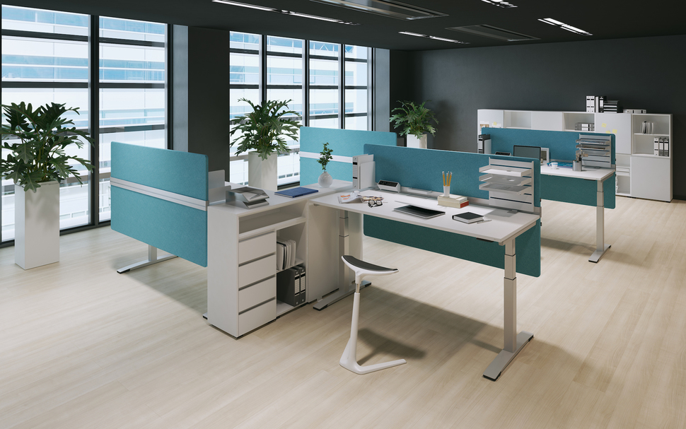 Bringen Farbe und gleichzeitig Privatsphäre ins Büro - Produkte aus der OKA DeskTop Reihe.