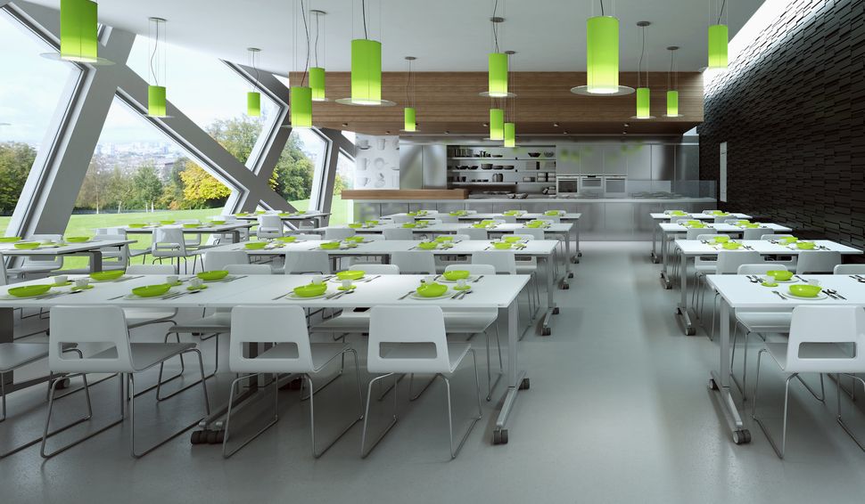 Konferenztisch meets Cafeteria – und das auch noch im Handumdrehen dank Klappmechanismus: Das schafft der OKA FlipOn.