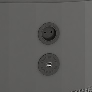 OKA Circle detail: USB charging socket and 230 V Schuko socket (recessed in the body)